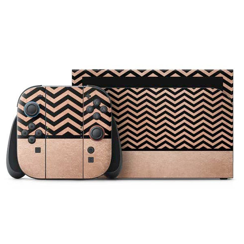 Rose Gold Chevron Split Nintendo Switch 2 (2025) with Joy-Con Skin